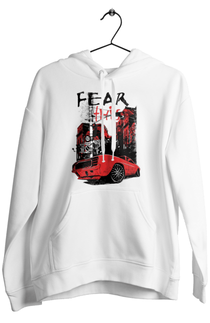 Чоловіче худі з принтом "Червона Машина В Місті". Їзда, машина, місто. 2070702