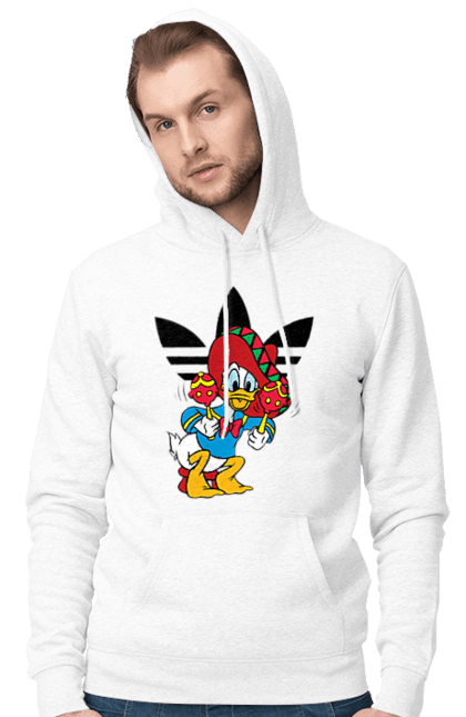 Мужское худи с принтом Adidas Дональд Дак. Adidas, daisy duck, donald duck, адидас, дейзи дак, дональд дак, мультсериал, мультфильм. 2070702