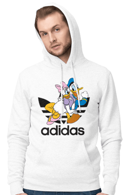 Мужское худи с принтом Adidas Дональд Дак. Adidas, daisy duck, donald duck, адидас, дейзи дак, дональд дак, мультсериал, мультфильм. 2070702