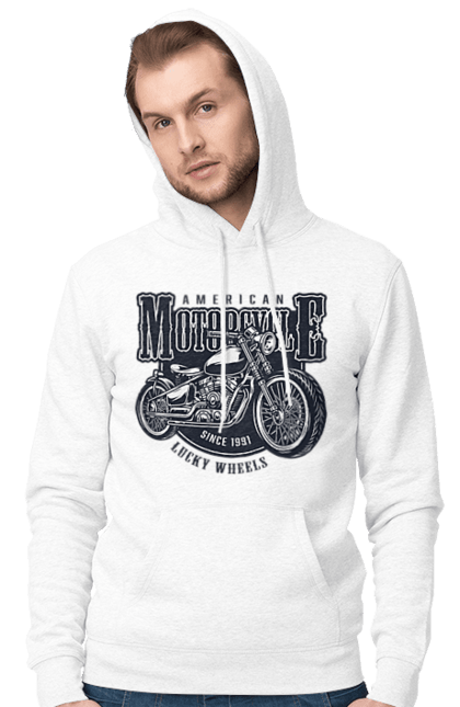Men`s hoodie with prints Cool vintage motorcycle. America, good, male, motorcycle, motorcycles, retro, stylish, stylishly, vintage, vintage. 2070702