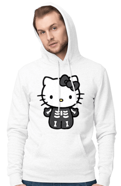 Men's hoodie with prints Hello Kitty Halloween. Brand, character, halloween, hello kitty, kitten, kitty, skeleton, zombie. 2070702