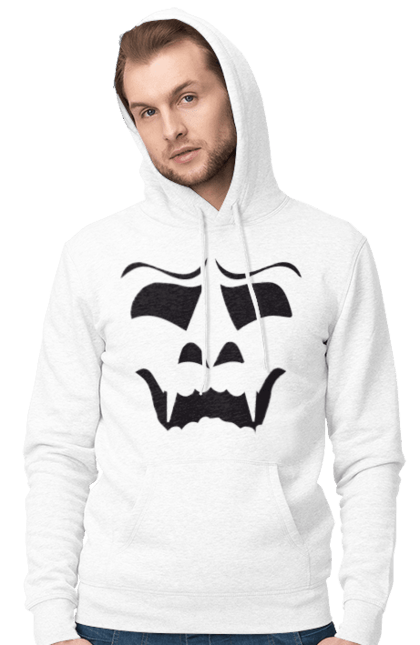 Men's hoodie with prints Halloween pumpkin face. Costume, halloween, holiday, october, october 31, pumpkin, scary, sweets, trick or treat. 2070702