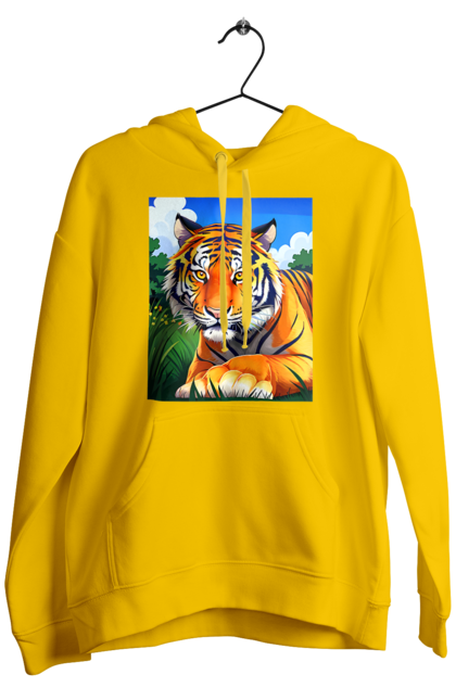 Чоловіче худі з принтом "Тигр у квітах". Тигр, тигр на природі, тигр у квітах. CustomPrint.market