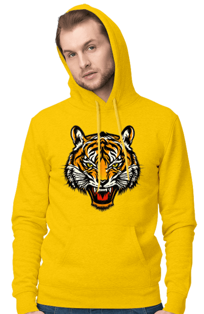Чоловіче худі з принтом "Голова жовтого тигра". Голова тигра, джунглі, жовтий тигр, тварини, тигр. CustomPrint.market