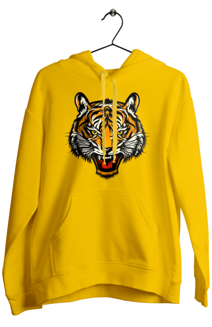 Чоловіче худі з принтом "Голова жовтого тигра". Голова тигра, джунглі, жовтий тигр, тварини, тигр. CustomPrint.market