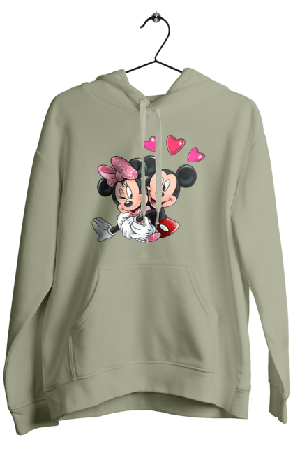 Men's hoodie with prints Mickey Mouse and Minnie Mouse. Cartoon, disney, mickey, mickey mouse, minnie mouse. 2070702