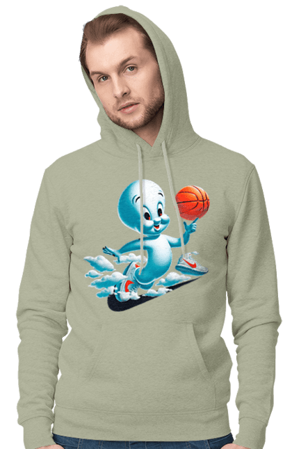 Men's hoodie with prints Casper. Ball, basketball, casper, ghost, movie, sneakers, sport. 2070702