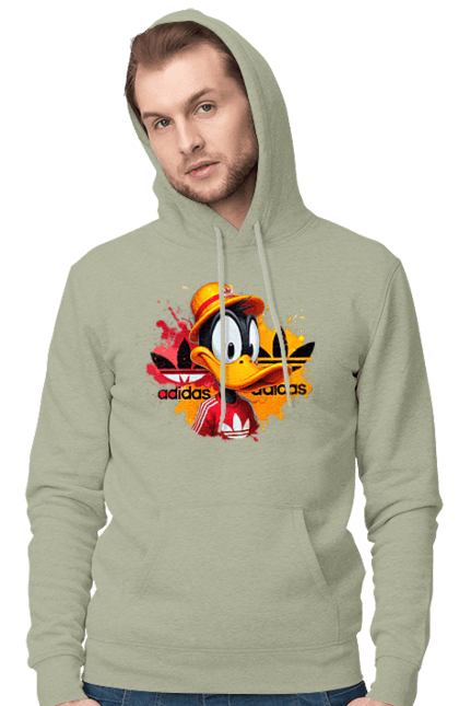 Мужское худи с принтом Даффи Дак Adidas. Adidas, daffy duck, looney tunes, merrie melodies, warner brothers, даффи дак, мультфильм, персонаж, утка даффи. 2070702