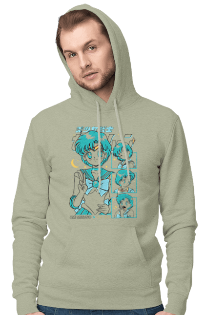 Men's hoodie with prints Sailor Moon Mercury. Ami mizuno, anime, drama, magical girl, sailor mercury, sailor moon, tv series. 2070702