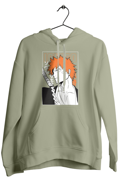 Men's hoodie with prints Bleach Ichigo Kurosaki. Anime, bleach, ichigo, ichigo kurosaki, manga. 2070702