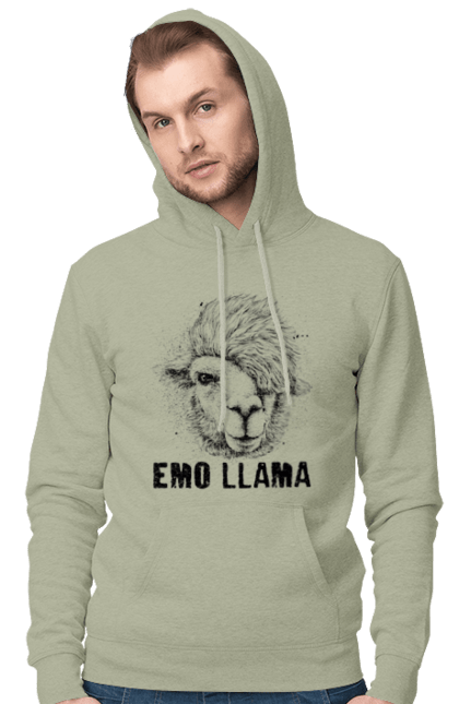 Чоловіче худі з принтом "Емо Лама". Alpaca, animals, distressed, emo, funny, llama, vintage, емо, лама. 2070702