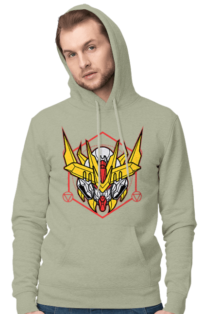 Men's hoodie with prints Gundam Barbatos Lupus Rex. Anime, asw g 08, barbatos lupus rex, game, gundam, manga, robot, video game, war. 2070702