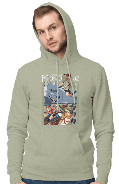 Men's hoodie with prints Princess Mononoke. Adventure, anime, fantasy, ghibli, hayao miyazaki, princess mononoke, studio ghibli. 2070702