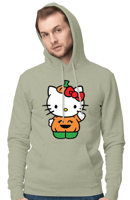 Чоловіче худі з принтом "Хелло Кітті Хелловін". Halloween, hello kitty, бренд, гарбуз, кошеня, персонаж, хелло кітті, хелловін. 2070702