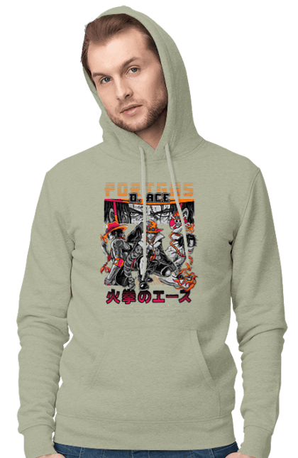 Men's hoodie with prints One Piece Portgas D. Ace. Anime, fire fist, gol d. ace, manga, one piece, portgas d. ace, straw hat pirates. 2070702