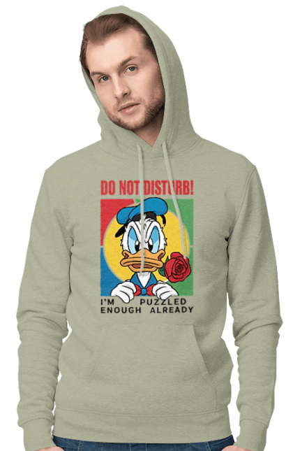 Чоловіче худі з принтом "Дональд Дак Не турбувати!". Disney, do not disturb, donald duck, дісней, дональд дак, мультсеріал, мультфільм, не турбувати. 2070702