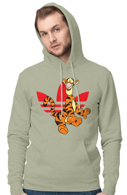 Мужское худи с принтом Adidas Тигра. Adidas, tigger, winnie-the-pooh, адидас, винни пух, мультсериал, тигр, тигра. 2070702