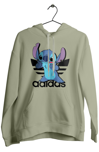 Men's hoodie with prints Adidas Stich. Alien, cartoon, cinema, disney, film, lilo and stitch, stitch. 2070702