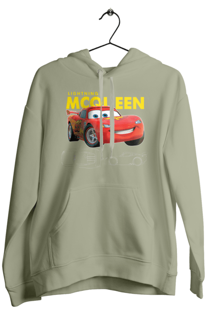 Men's hoodie with prints Lightning McQueen. Cartoon, cartoon, lightning mcqueen, race, sport, wheelbarrows. 2070702