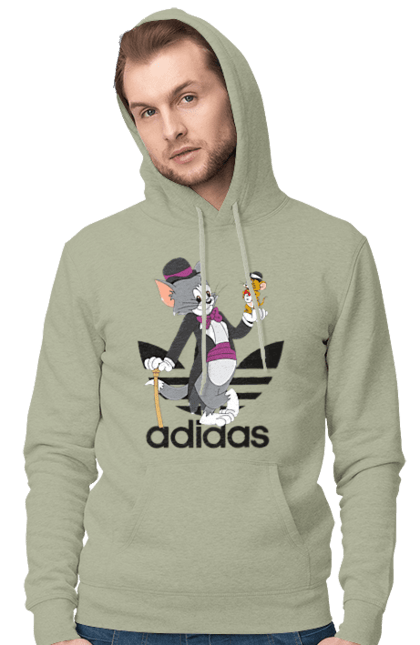 Men's hoodie with prints Adidas Tom and Jerry. Adidas, animated series, cartoon, cat, jerry, mouse, tom and jerry. 2070702