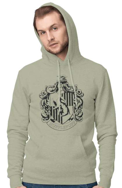 Men's hoodie with prints Harry Potter Hufflepuff. Faculty, franchise, harry potter, hogwarts, hufflepuff. 2070702