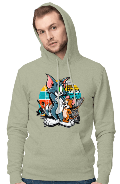 Мужское худи с принтом Том и Джерри. Jerry, tom, tom and jerry, джерри, кот, мультсериал, мышонок, том, том и джерри. 2070702