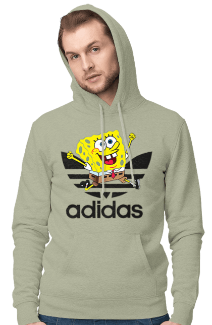 Men's hoodie with prints Adidas SpongeBob. Adidas, animated series, cartoon, spongebob, spongebob squarepants, sport. 2070702