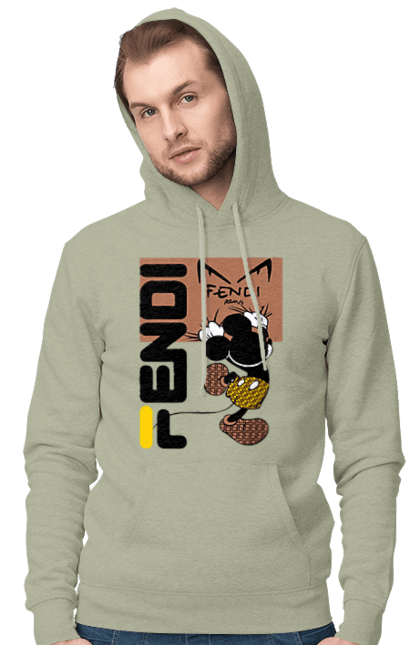 Чоловіче худі з принтом "Fendi Міккі Маус". Fendi, mickey mouse, бренд, будинок моди, італія, люкс, міккі маус, мода, сумка, фенді. 2070702