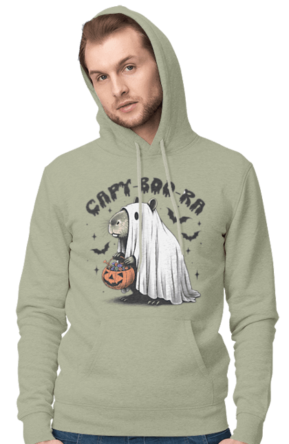 Men's hoodie with prints Capybara Halloween. Animal, capybara, ghost, halloween, holiday, moon, pumpkin, rodent. 2070702