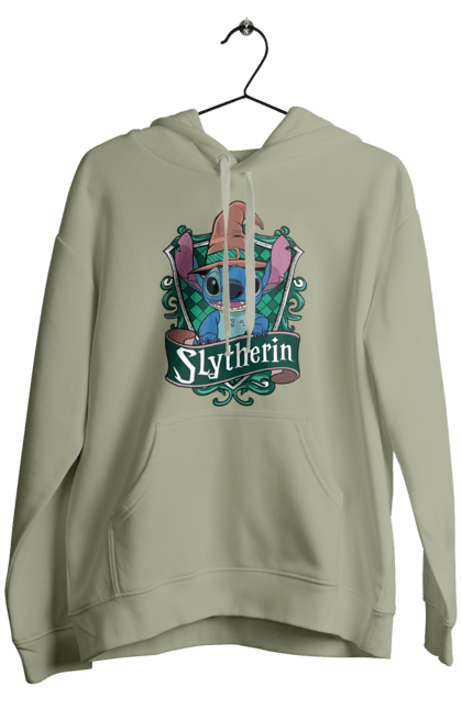 Men's hoodie with prints Stich Slytherin. Faculty, franchise, harry potter, hogwarts, slytherin, stich. 2070702