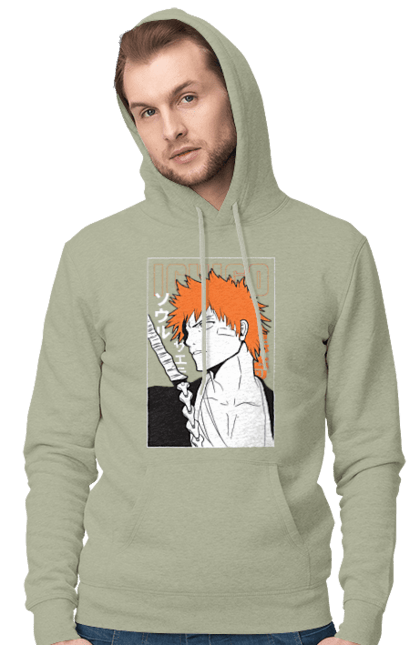 Men's hoodie with prints Bleach Ichigo Kurosaki. Anime, bleach, ichigo, ichigo kurosaki, manga. 2070702