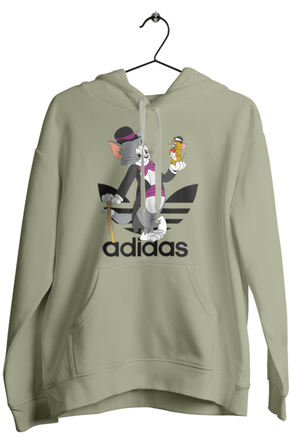 Men's hoodie with prints Adidas Tom and Jerry. Adidas, animated series, cartoon, cat, jerry, mouse, tom and jerry. 2070702