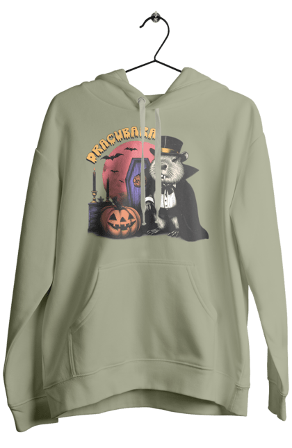 Men's hoodie with prints Capybara Halloween. Animal, capybara, ghost, halloween, holiday, moon, pumpkin, rodent, vampire. 2070702