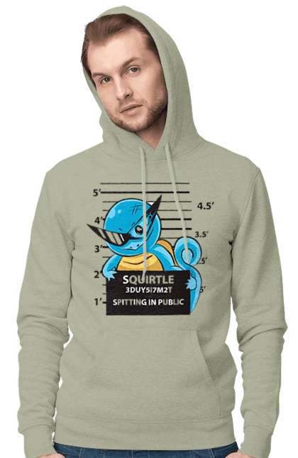 Men's hoodie with prints Pokemon Squirtle Mugshot. Anime, games, mugshot, nintendo, pokemon, pokemon go, squirtle. 2070702