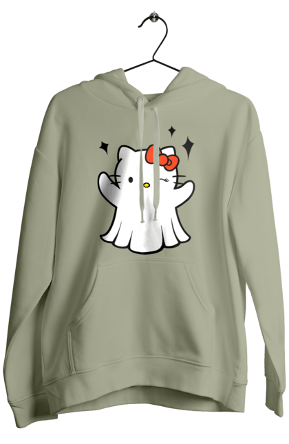 Мужское худи с принтом Хелло Китти Хэллоуин. Ghost, halloween, hello kitty, бренд, кот, котенок, персонаж, привидение, хелло китти, хэллоуин. 2070702