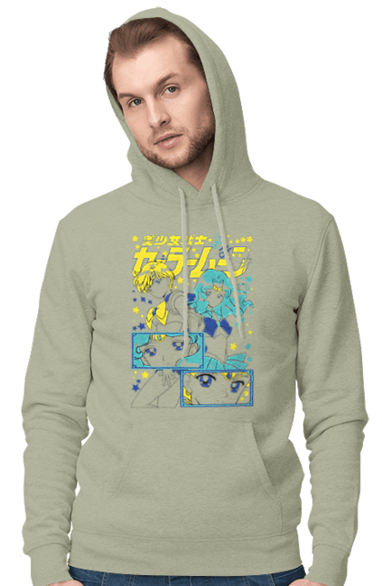 Men's hoodie with prints Sailor Uranus and Neptune. Anime, drama, magical girl, neptune, sailor moon, tv series, uranus. 2070702