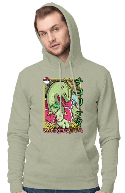 Men's hoodie with prints Pokemon Chikorita. Anime, chikorita, games, nintendo, pokemon, pokemon go. 2070702