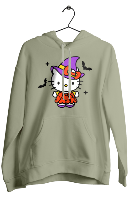 Men's hoodie with prints Hello Kitty Halloween. Brand, cat, character, halloween, hello kitty, kitten, kitty, witch. 2070702