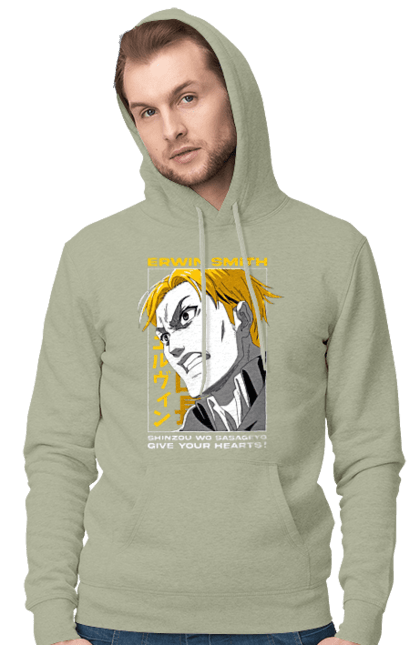 Men's hoodie with prints Attack on Titan Erwin. Anime, attack on titan, erwin, erwin smith, manga, shingeki no kyojin, survey corps. 2070702