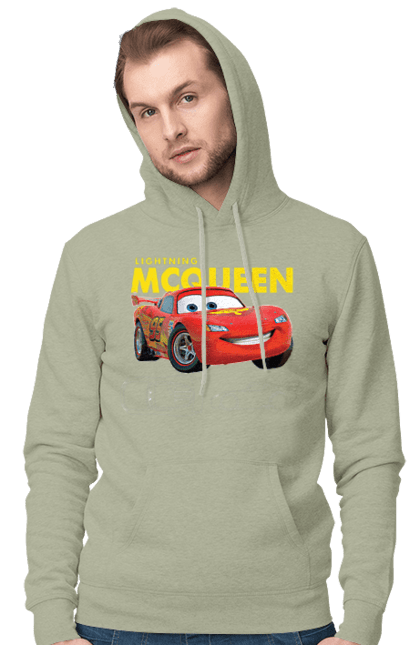 Men's hoodie with prints Lightning McQueen. Cartoon, cartoon, lightning mcqueen, race, sport, wheelbarrows. 2070702