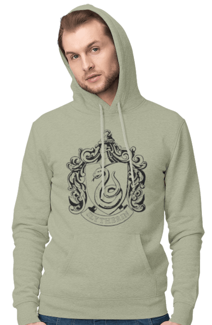 Men's hoodie with prints Harry Potter Slytherin. Faculty, franchise, harry potter, hogwarts, slytherin. 2070702