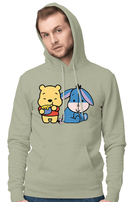 Men's hoodie with prints Winnie the Pooh and Eeyore. Cartoon, donkey, eared, eeyore, story, winnie the pooh. 2070702