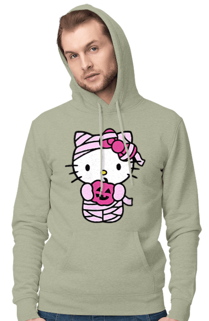 Чоловіче худі з принтом "Хелло Кітті Хелловін". Halloween, hello kitty, mummy, бренд, кіт, кошеня, мумія, персонаж, хелло кітті, хелловін. 2070702