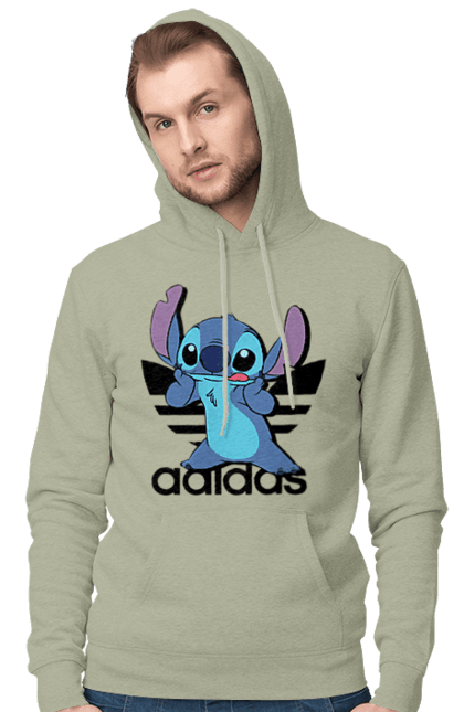 Men's hoodie with prints Adidas Stich. Alien, cartoon, cinema, disney, film, lilo and stitch, stitch. 2070702