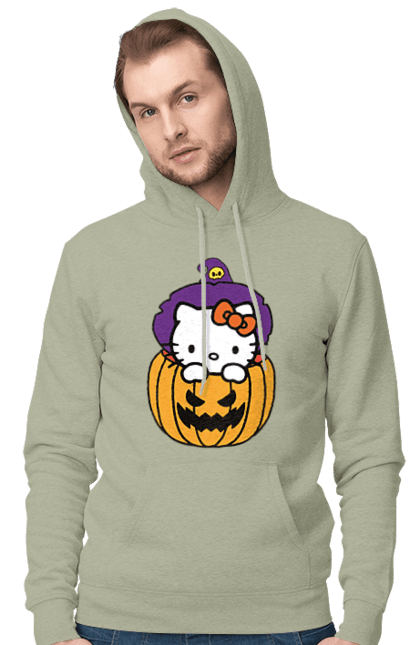 Чоловіче худі з принтом "Хелло Кітті Хелловін". Halloween, hello kitty, witch, бренд, відьма, кіт, кошеня, персонаж, хелло кітті, хелловін. 2070702