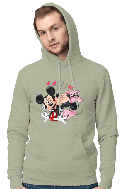 Men's hoodie with prints Mickey Mouse and Minnie Mouse. Cartoon, disney, mickey, mickey mouse, minnie mouse. 2070702