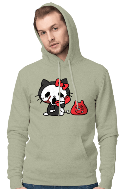 Мужское худи с принтом Хелло Китти Хэллоуин. Halloween, hello kitty, бренд, кот, котенок, персонаж, хелло китти, хэллоуин. 2070702