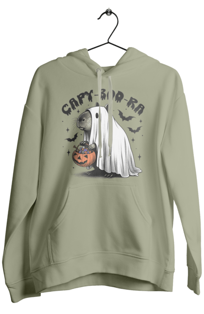 Men's hoodie with prints Capybara Halloween. Animal, capybara, ghost, halloween, holiday, moon, pumpkin, rodent. 2070702