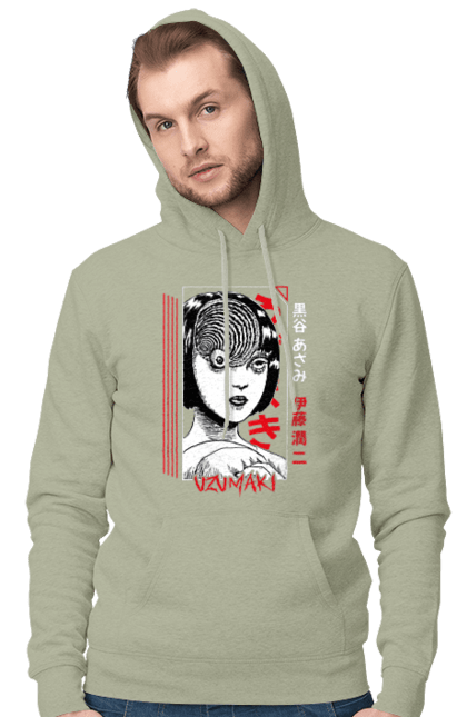 Men's hoodie with prints Uzumaki. Anime, horror, kurouzu-cho, kurozu, manga, spiral, uzumaki. 2070702