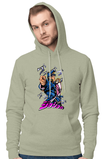 Men's hoodie with prints JOJO Jotaro. Anime, jojo, jojo`s bizarre adventure, jojo’s bizarre adventure, jotaro, jotaro kujo, manga. 2070702